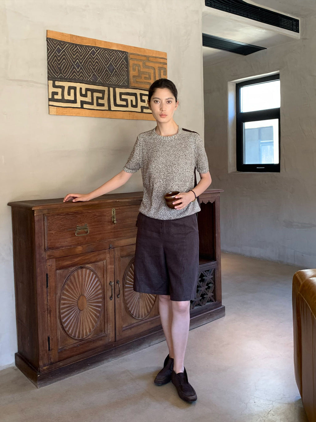 Linen Wide-Leg Mid-Length Shorts with Linen Belt