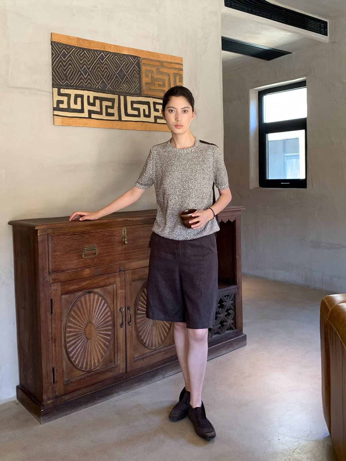 Linen Wide-Leg Mid-Length Shorts with Linen Belt