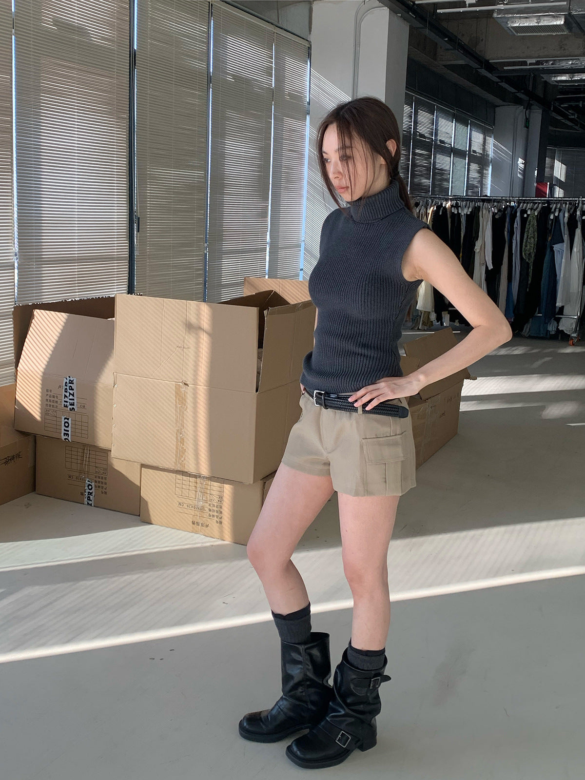 Low Waist Cargo Utility Shorts