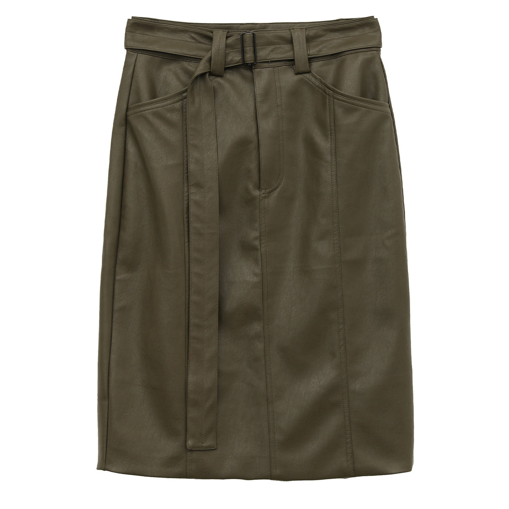 PU Leather Bodycon Midi Skirt