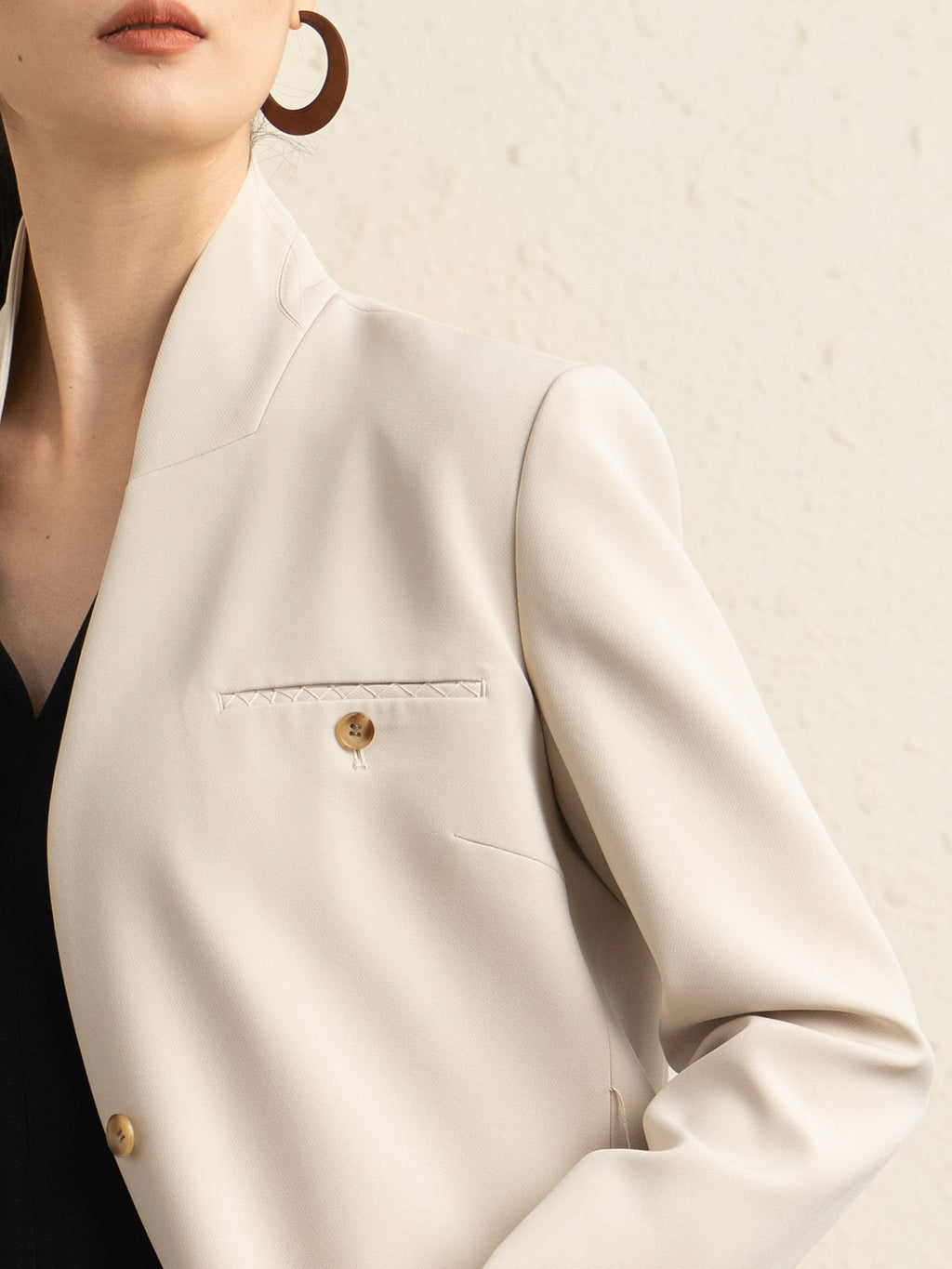 Premium Stand-up Collar Mid-Length Lace-Up Blazer