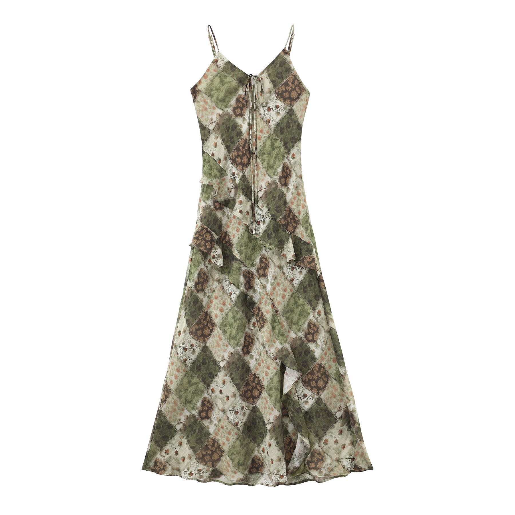 V-neck Printed Spaghetti Strap Maxi Dress