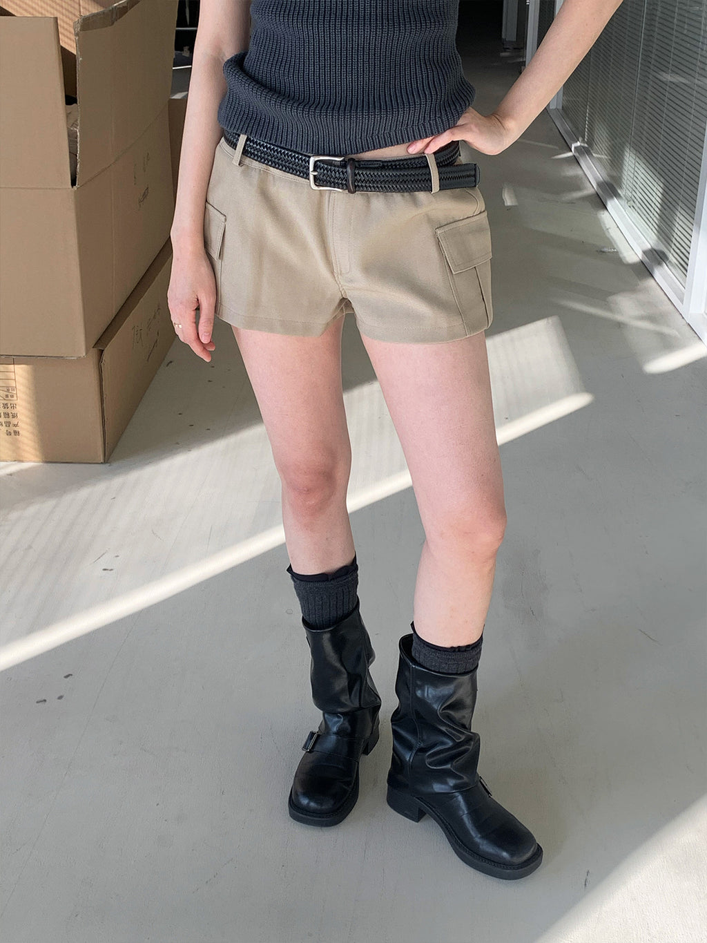 Low Waist Cargo Utility Shorts