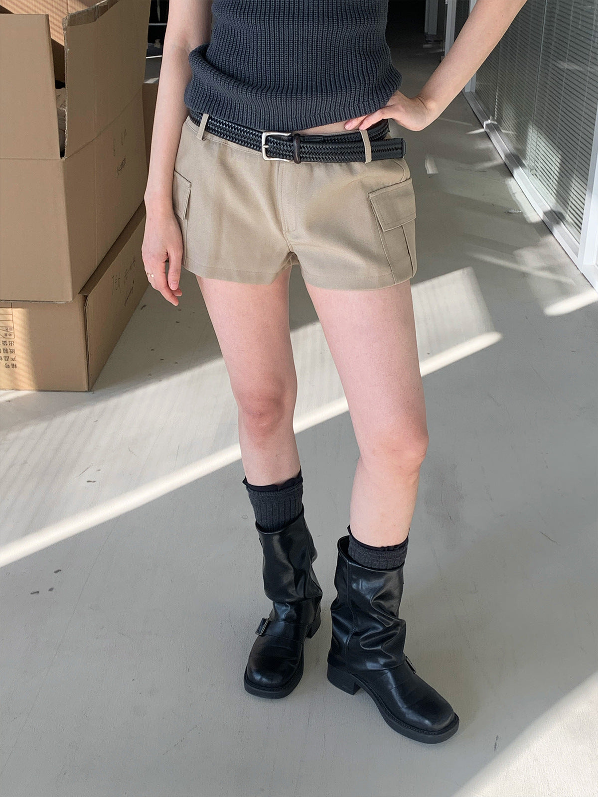 Low Waist Cargo Utility Shorts