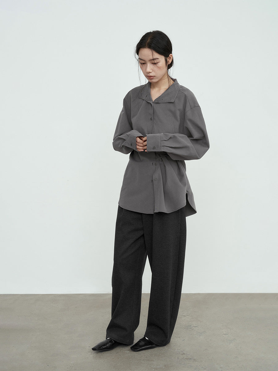 Soft Tailored Wide-Leg Pleated Trousers