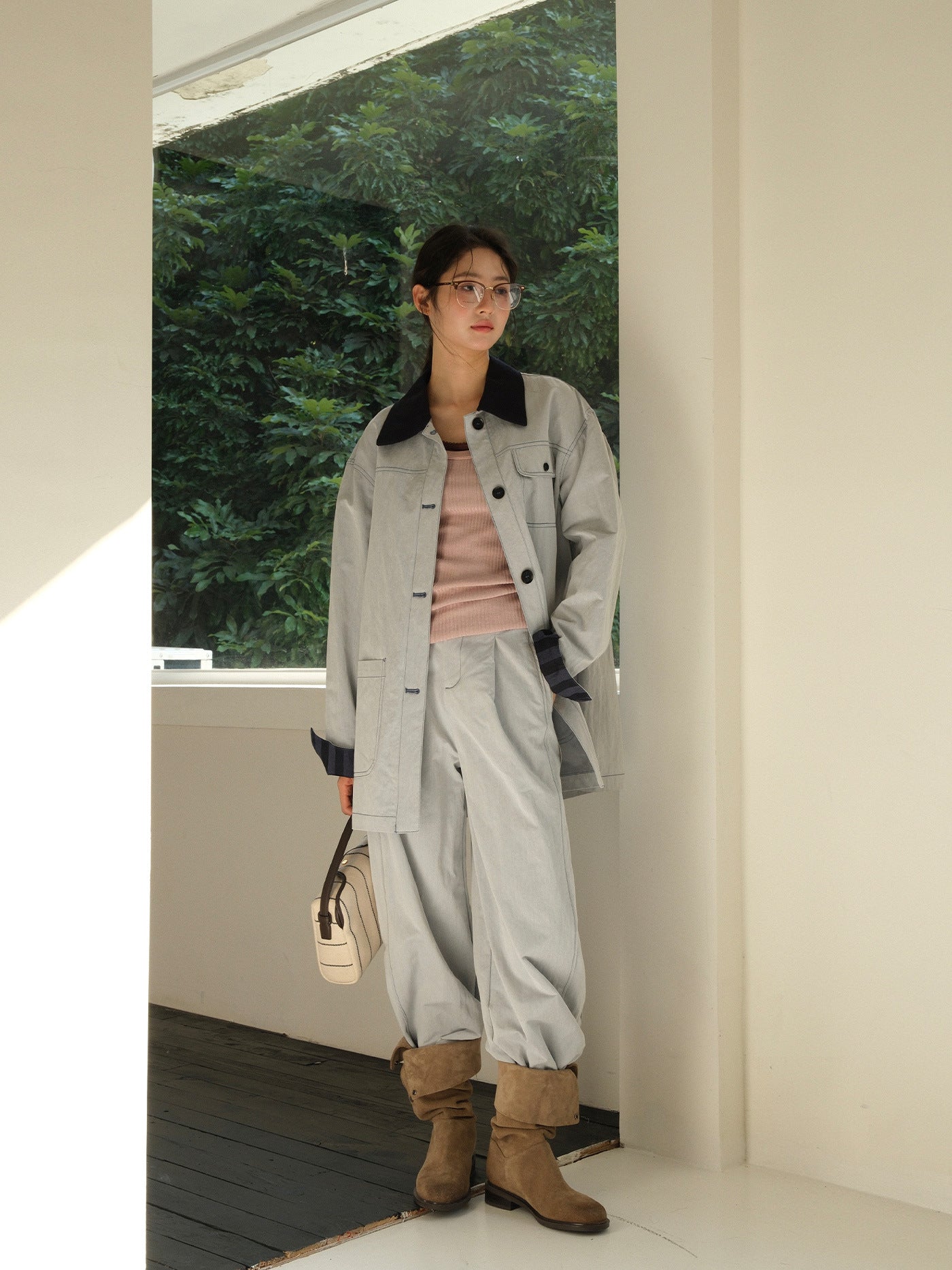 Long Rolled-Edge Straight-Leg Women's Pants
