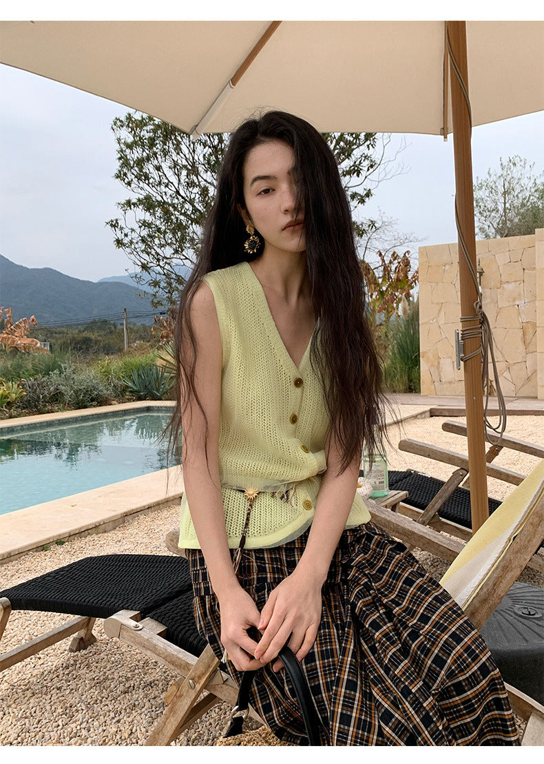 Silk Mesh Knit Wool Vest