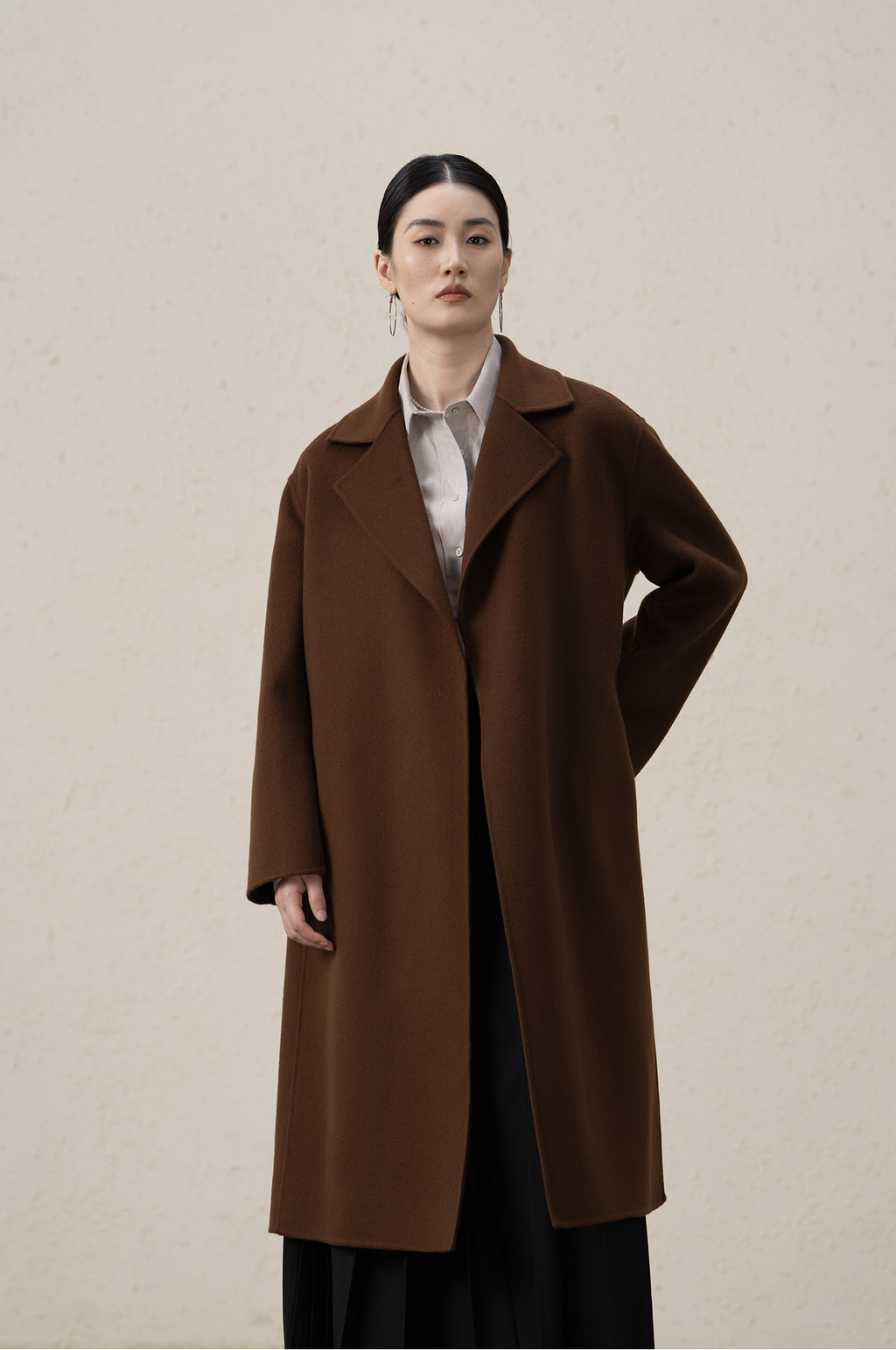 Cashmere Merino Wool Mulberry Silk Suit Collar Long Coat