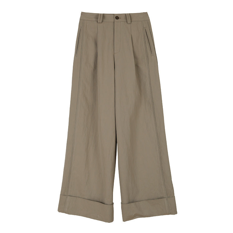 Long Rolled-Edge Straight-Leg Women's Pants