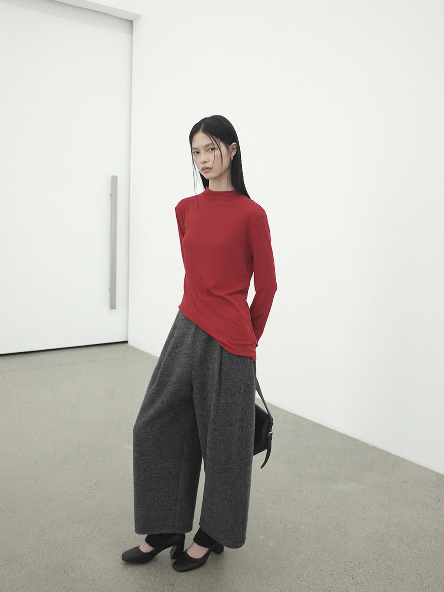 Minimalist Warm High-Waist Wool Wide-Leg Barrel Pants