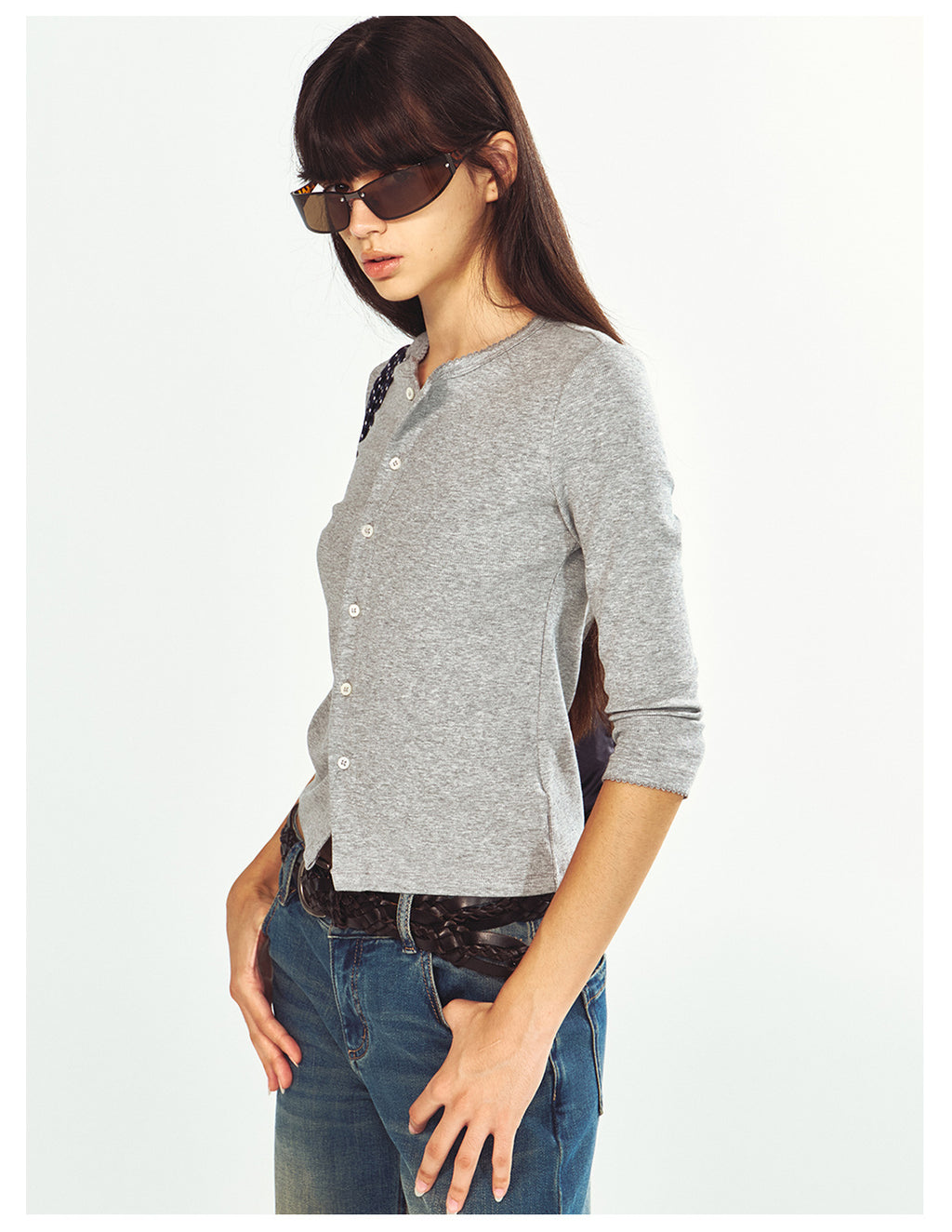 Three-quarter Sleeve Single-breasted Slim Fit Knit Top