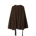 Brown Soft Fleece Mid-Thigh Long Cardigan Sweater Robe on a white background