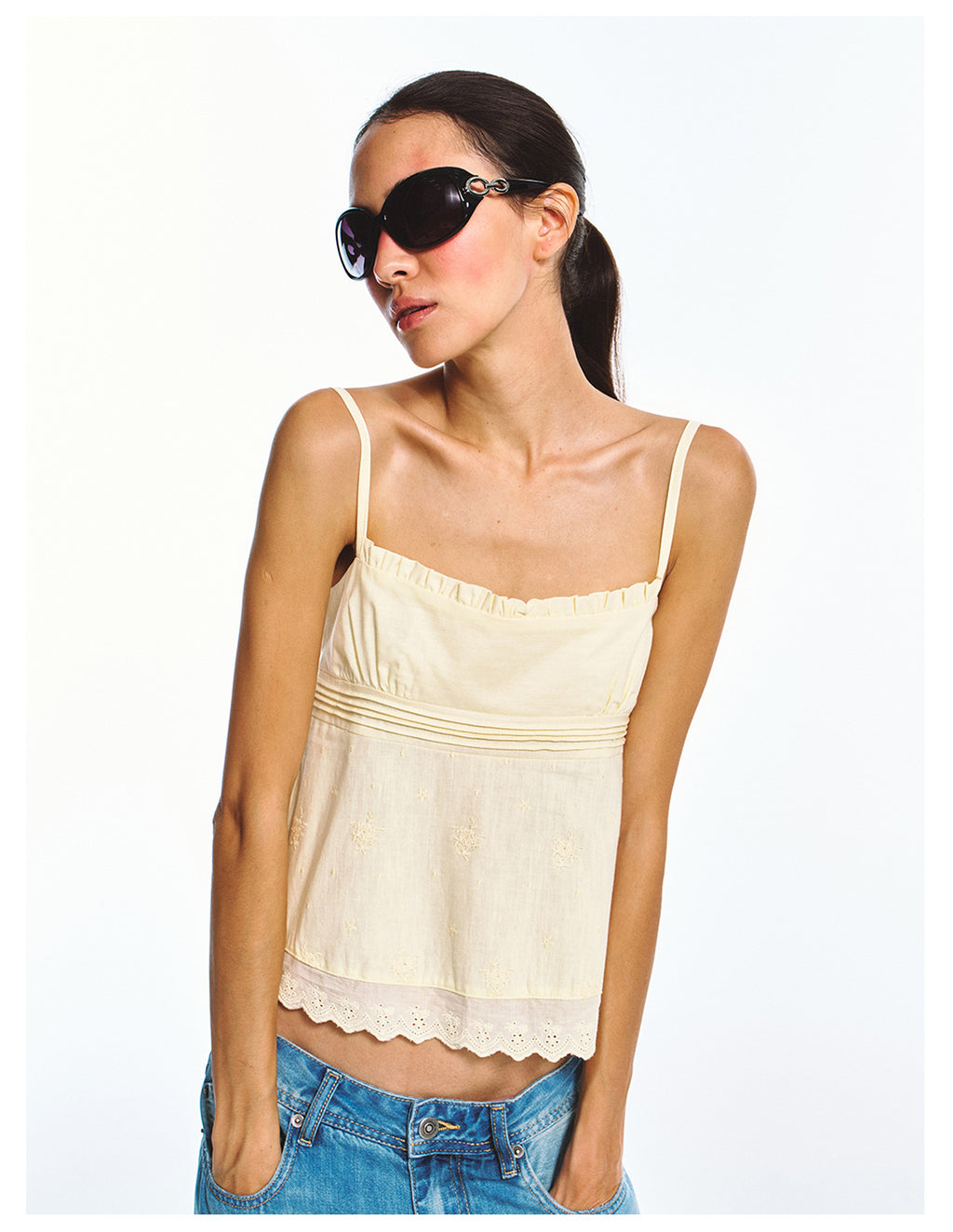 Linen-cotton Beautiful Vintage Style Embroidered Camisole Top