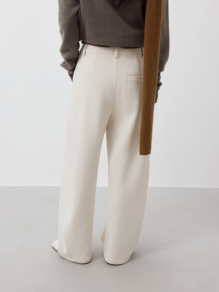 High-Waisted Wide-Leg Ponte Pants with Contrast Seam Detailing