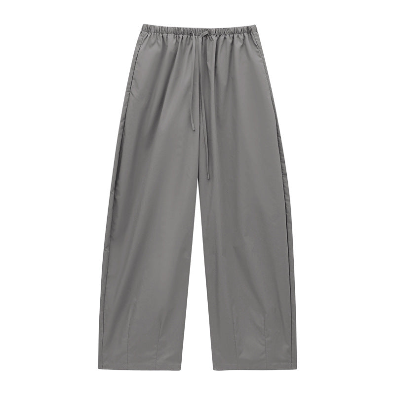 Versatile Drawstring Wide-Leg Curved Pants