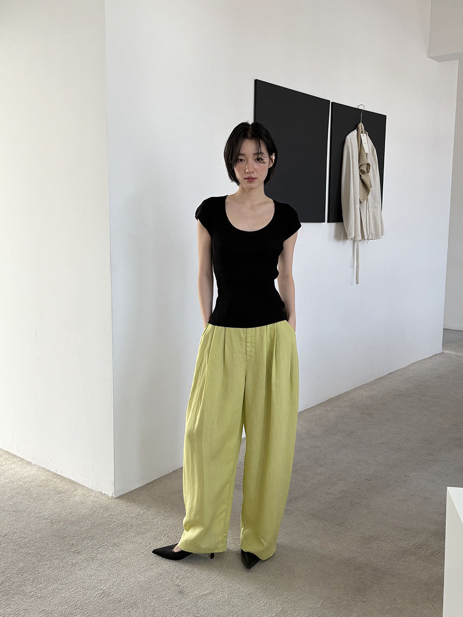 Curved-Shaped Low-Waist Casual Pants