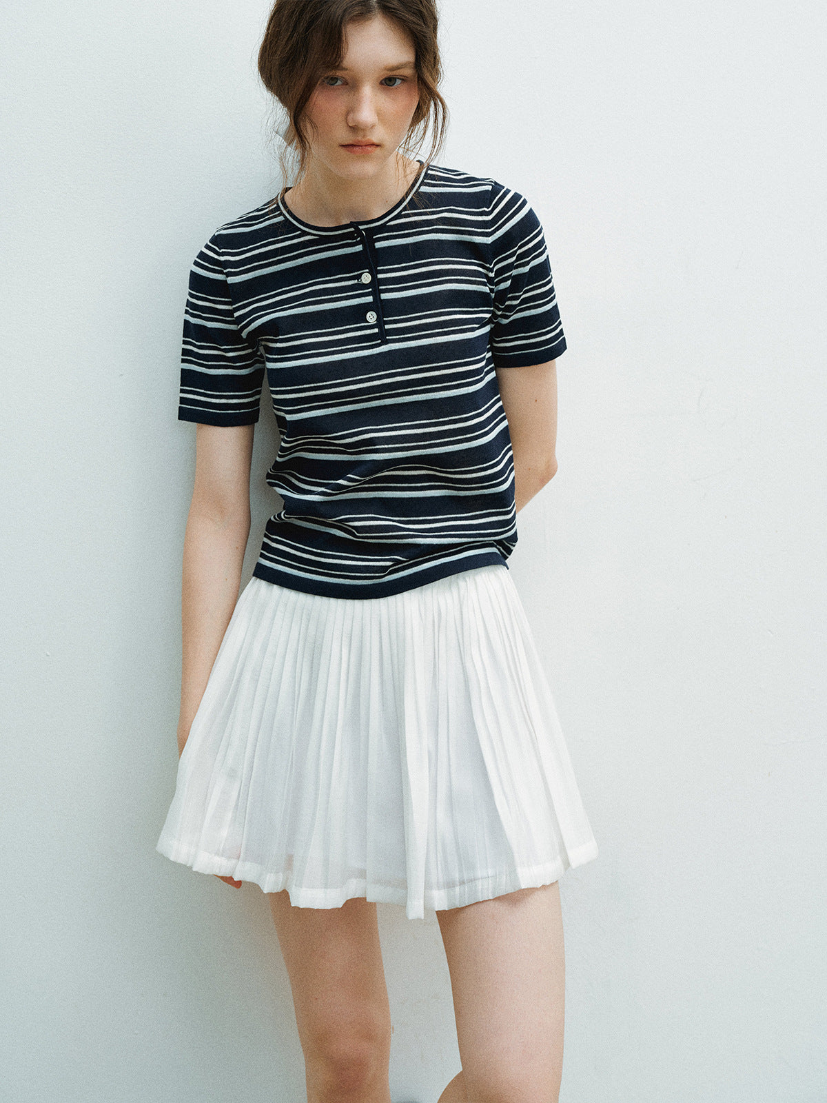 Color-Block Striped Knit Short-Sleeve Top