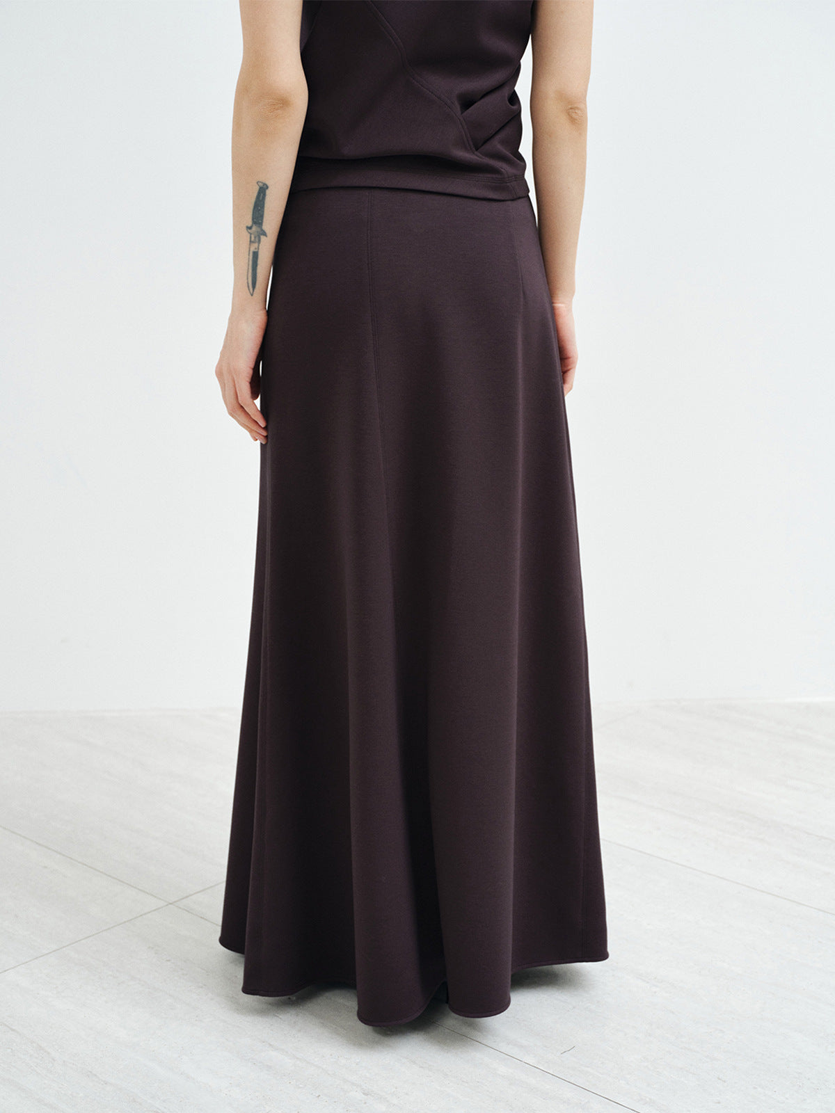 Smooth-Textured Flared Maxi Skirt