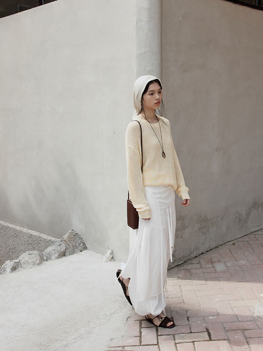 Elastic Fit Wide-Leg Drawstring Recycled Fabric Pants