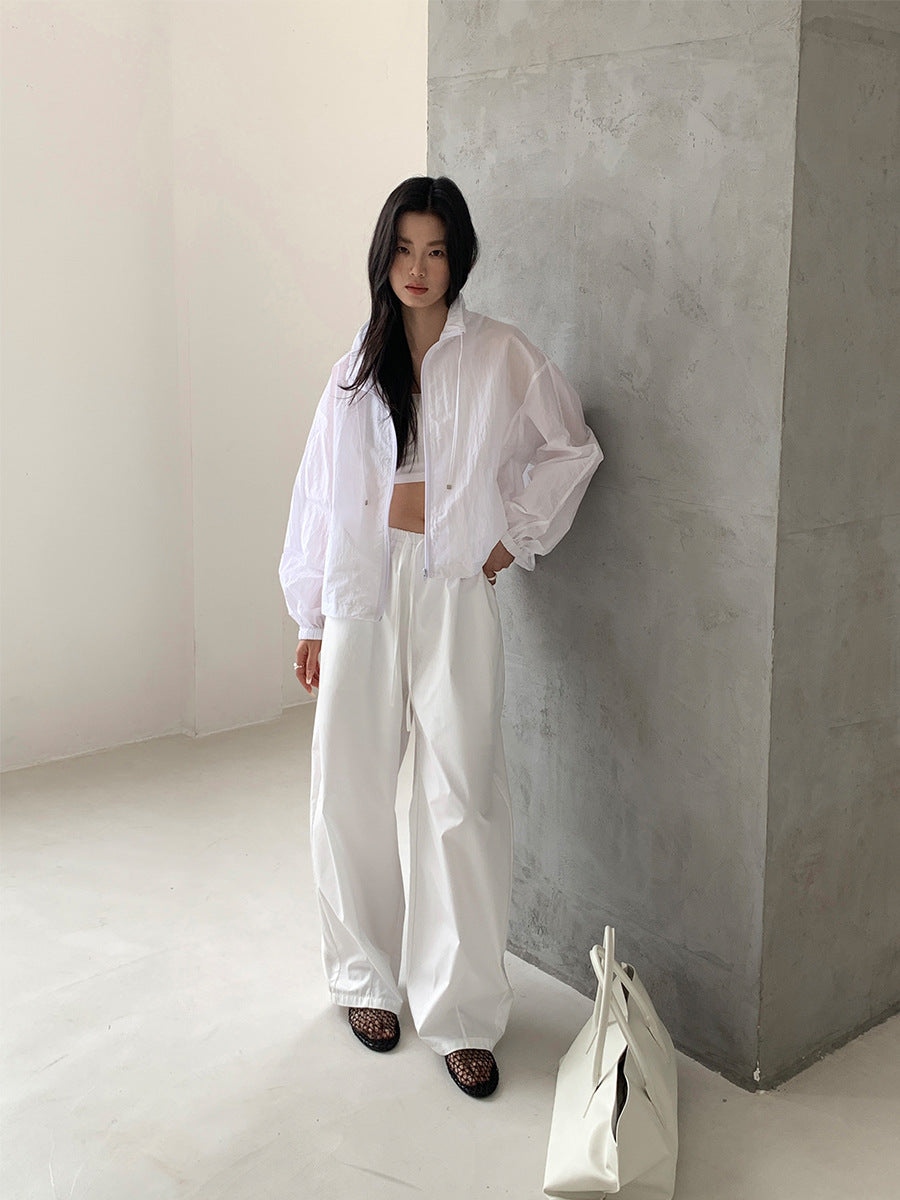 Versatile Drawstring Wide-Leg Curved Pants