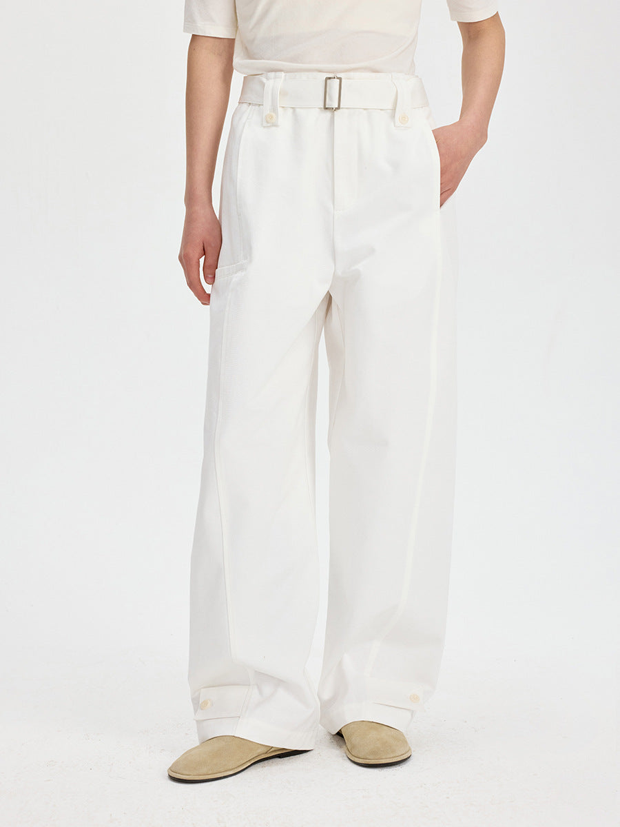 High Waist Wide-Leg Cargo Trousers with Adjustable Hem