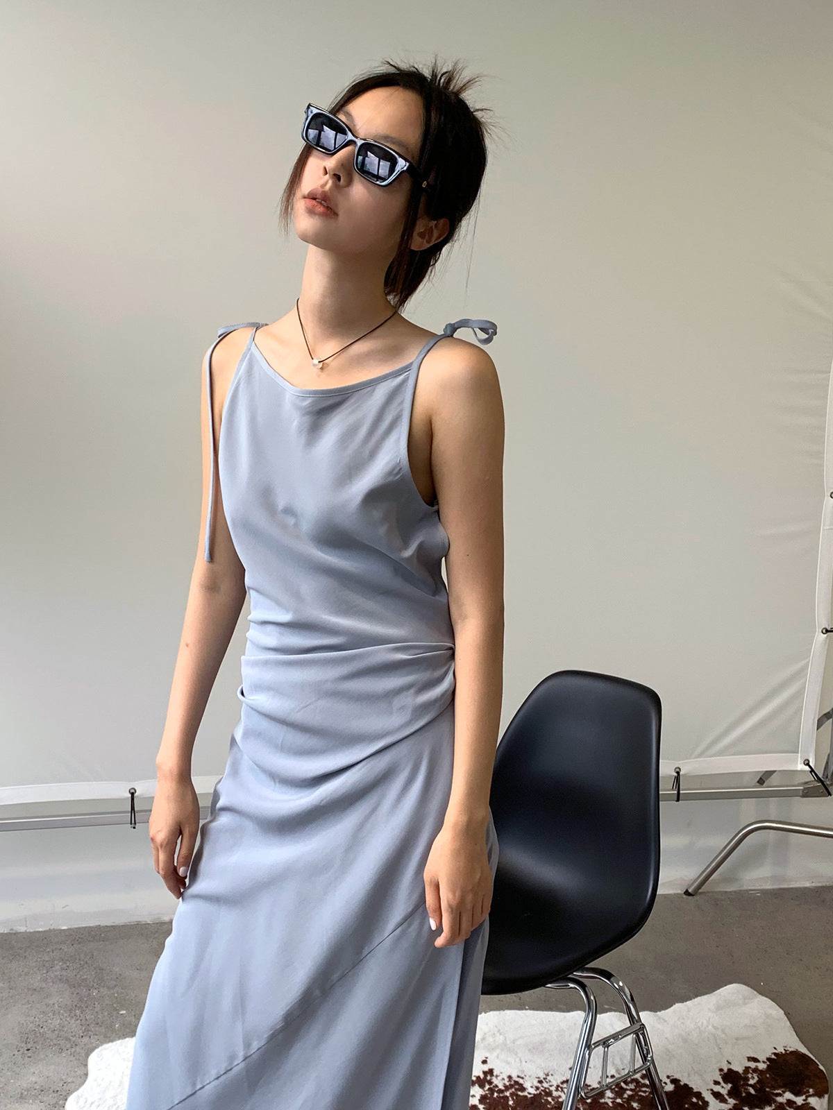 Tie Shoulder Scoop Neck Slip Maxi Dress
