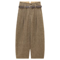 Smooth Minimalist Tweed Style Wool Pants with Belts