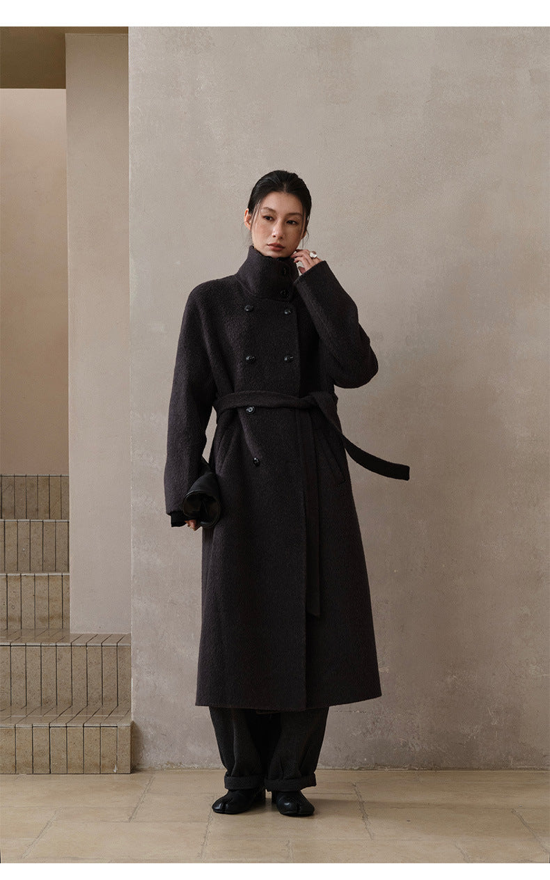 Double-Breasted Long Belt Double-Sided Alpaca Wool Cashmere Coat