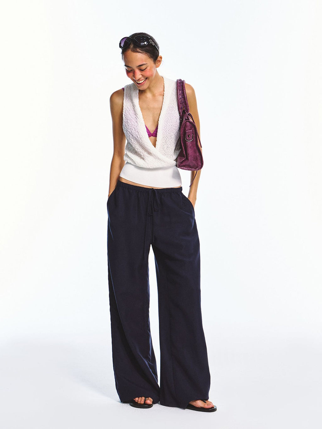 Solid Color Straight-leg Elastic Waist Casual Pants