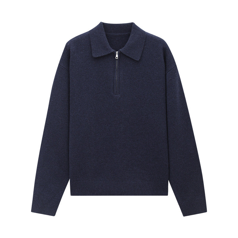 100% Wool Soft Half-Zipper Polo Sweater