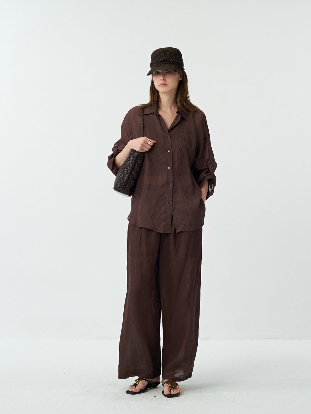 Sheer Linen Wide-leg Pants
