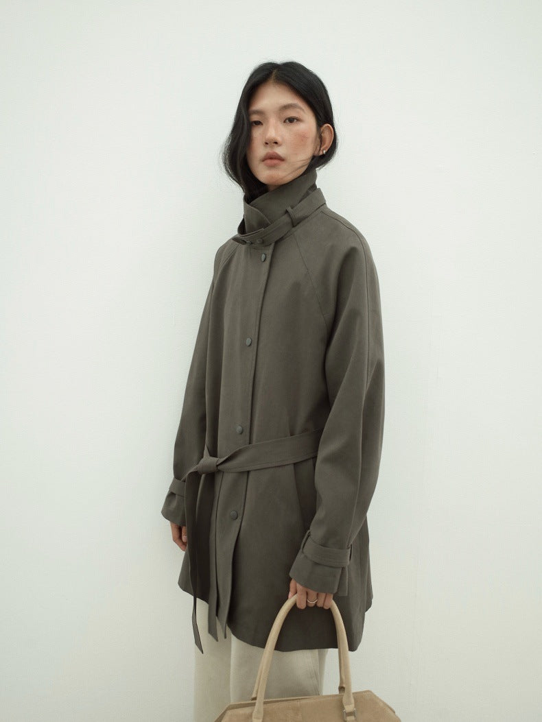 Stand-Up Collar Mid-Length Stylish Trench Coat