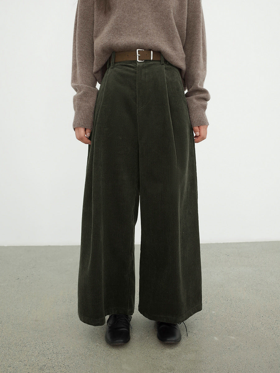 Corduroy Wide-Leg Pants with Belt