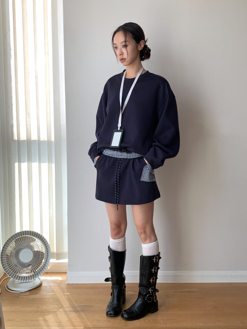 Casual Lace-Up A-Line Sweat Skirt