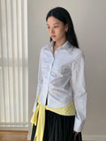 Striped Waist-cinching Long-sleeve Shirt
