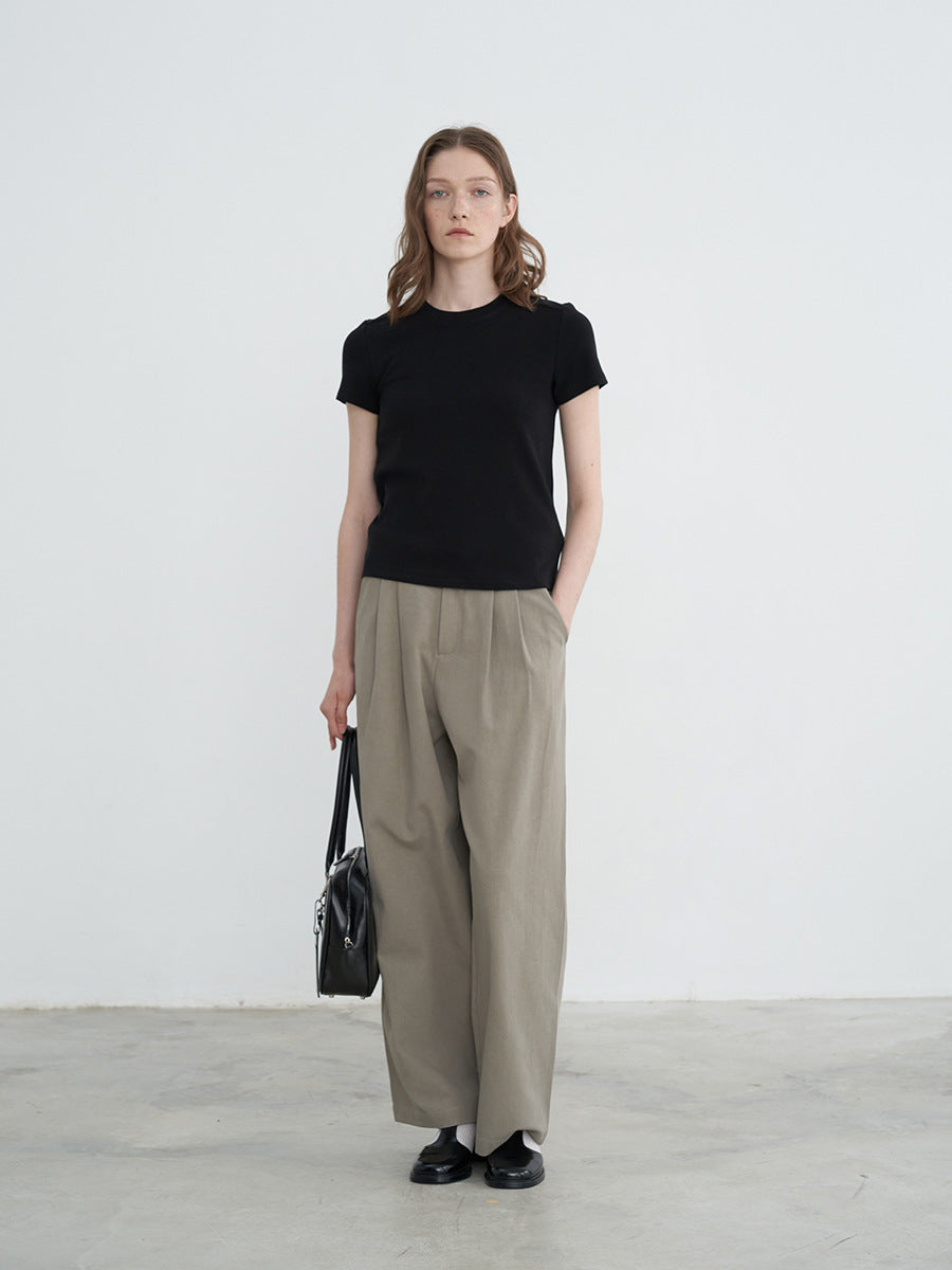 High-Waist Straight-Leg Dress Pants with Belt
