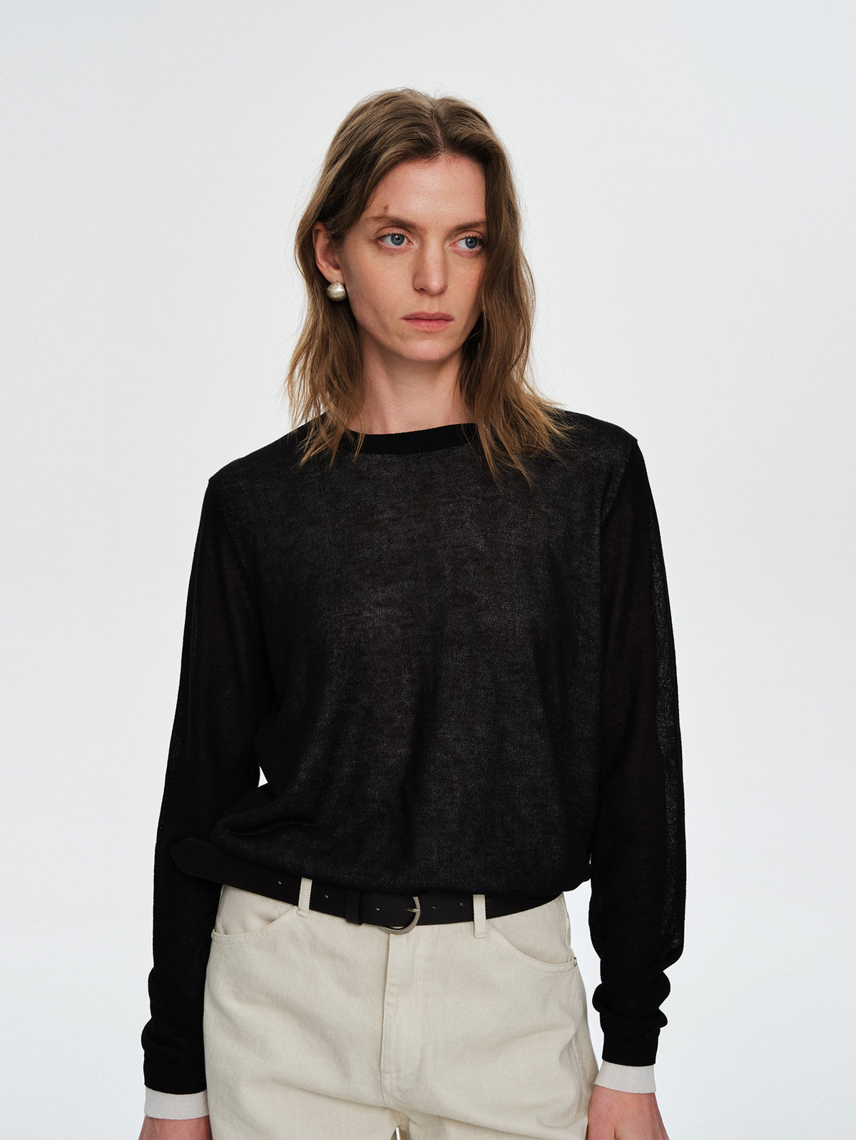 Color-Block Fake Two-Piece Relaxed Knit Top
