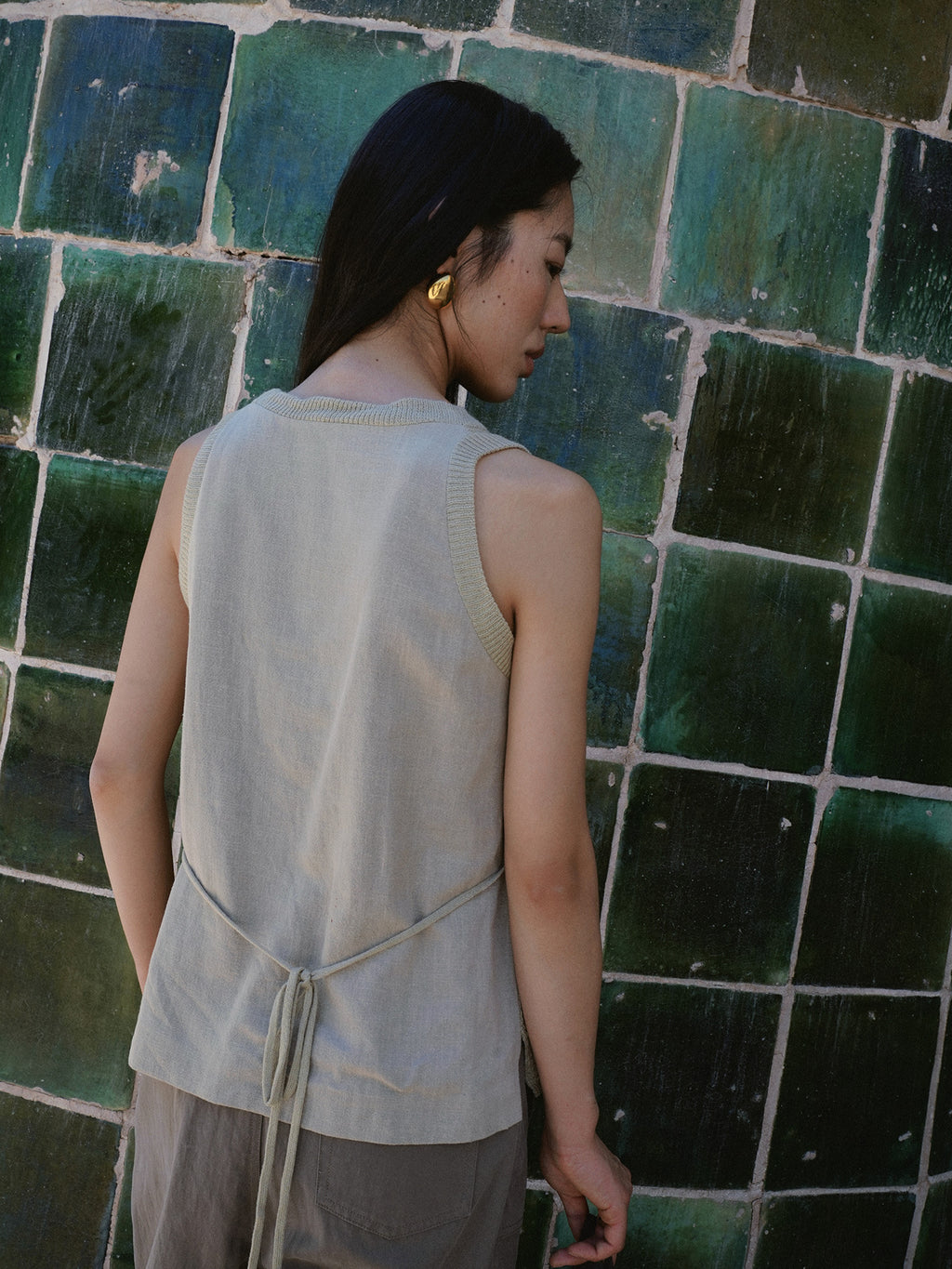 Knitted Patchwork Cardigan Vest