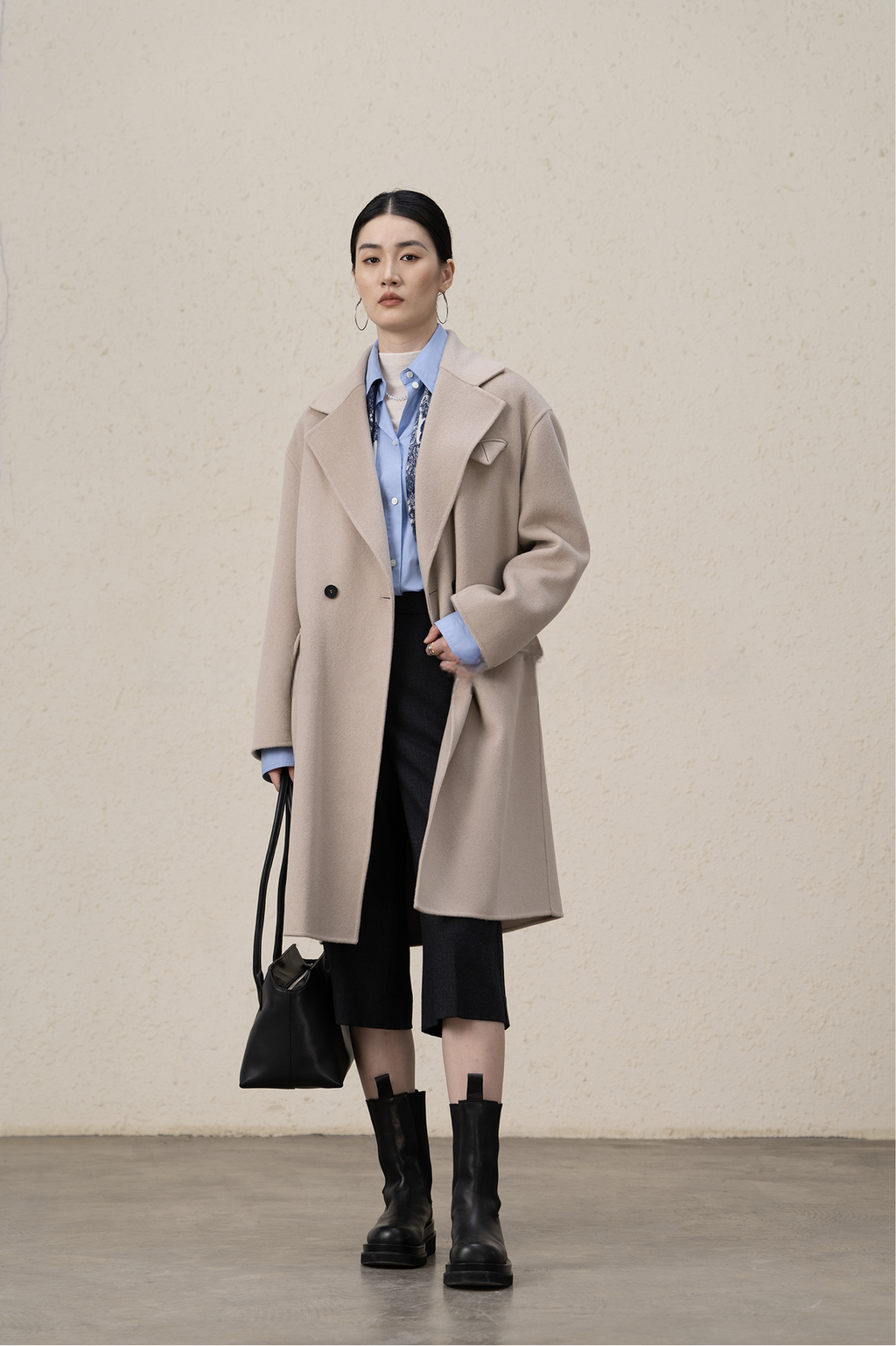 Double-breasted Merino Wool & Cashmere Long Coat