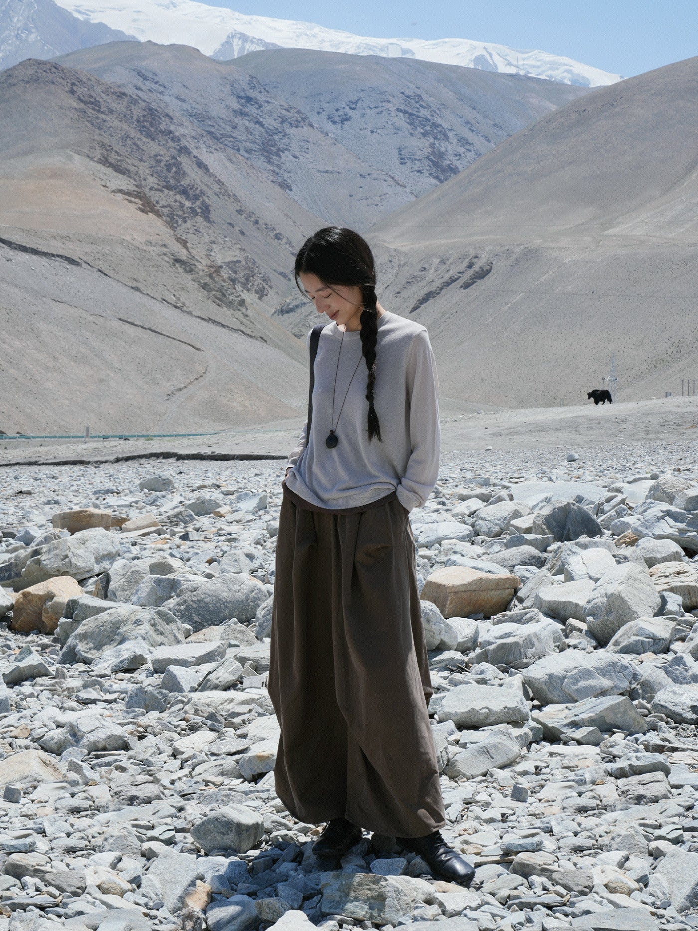 Asymmetrical Pleated Maxi Skirt