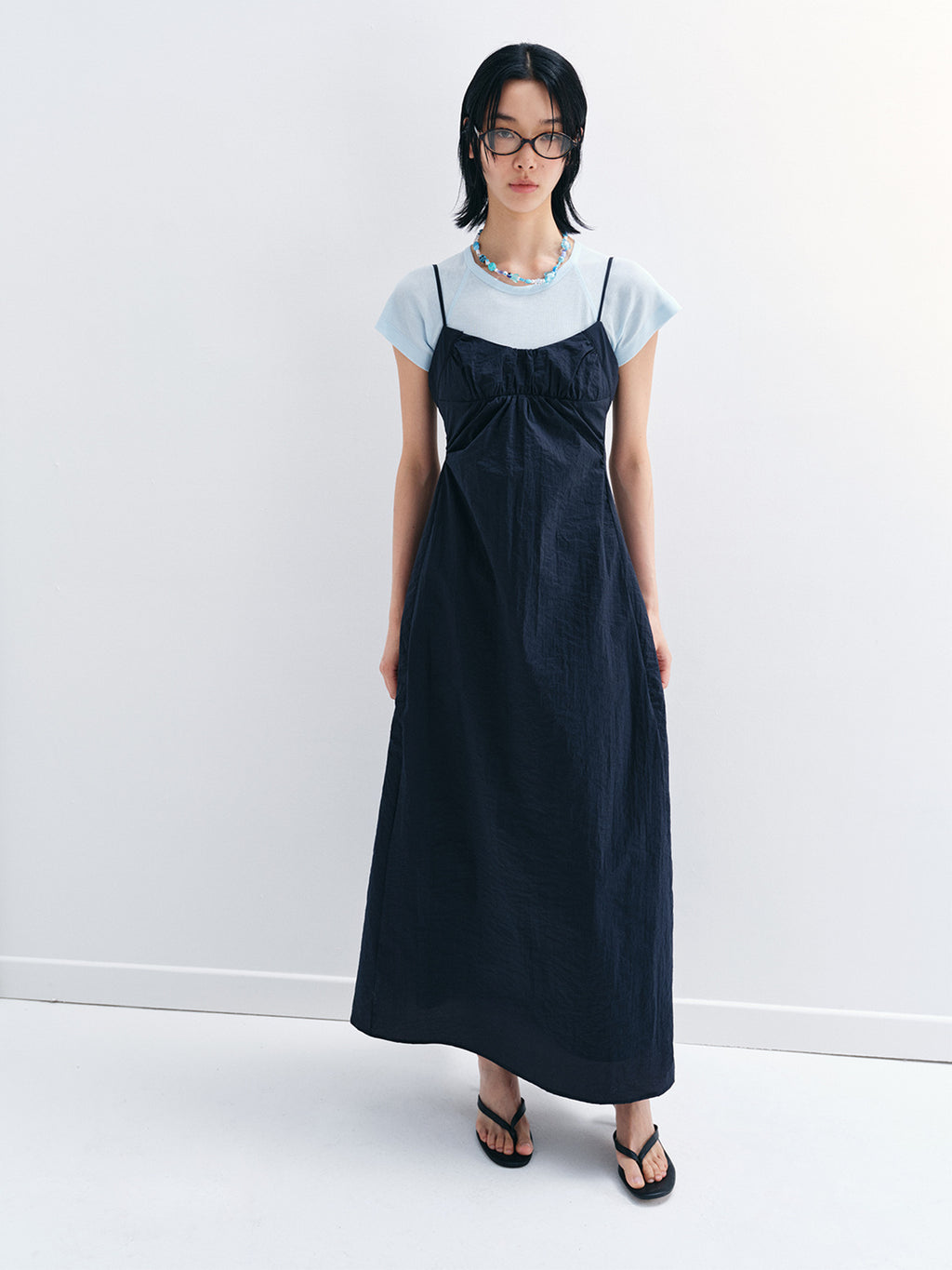 Sleeveless Suspender Pleated Zipper Back Maxi Dress
