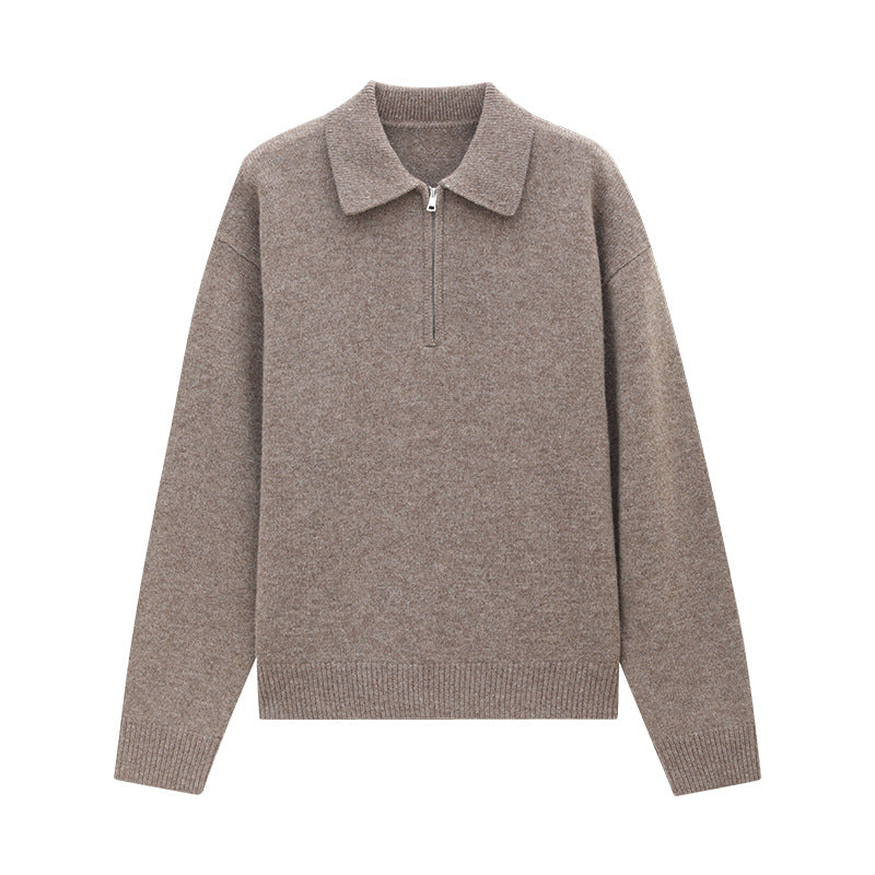 100% Wool Soft Half-Zipper Polo Sweater