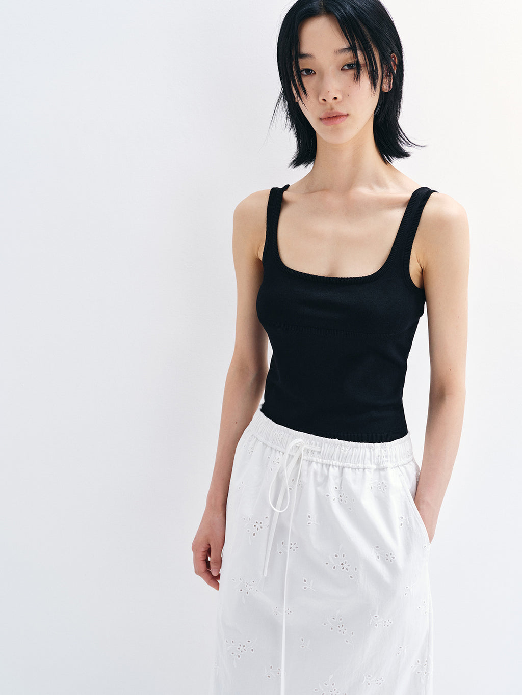 Knit Stretch Basic Square Neck Tank Top