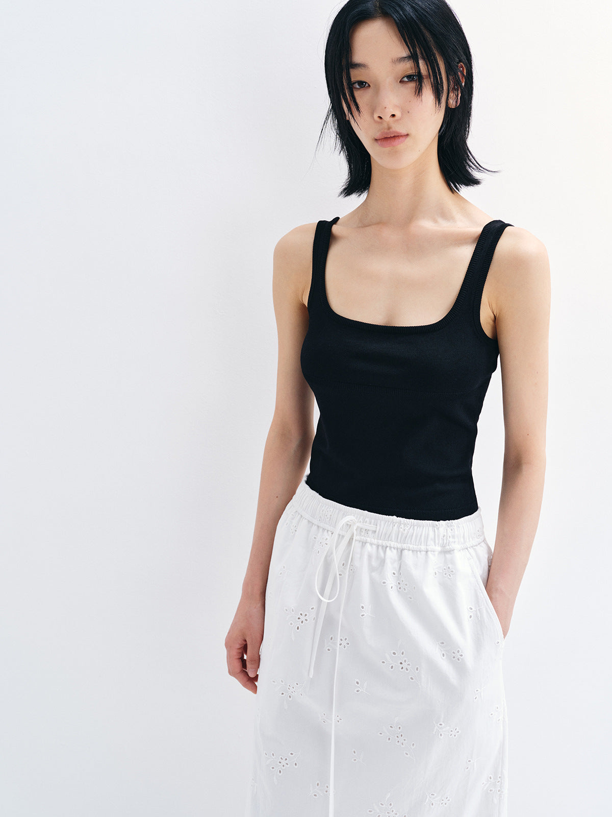 Knit Stretch Basic Square Neck Tank Top
