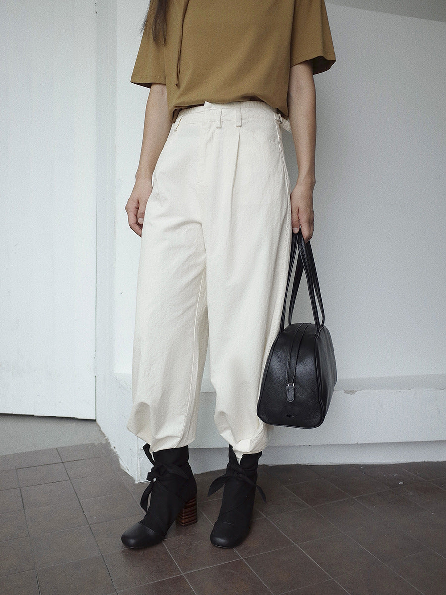 High-Waisted Wide-Leg Tailored Pants with Front Pleats