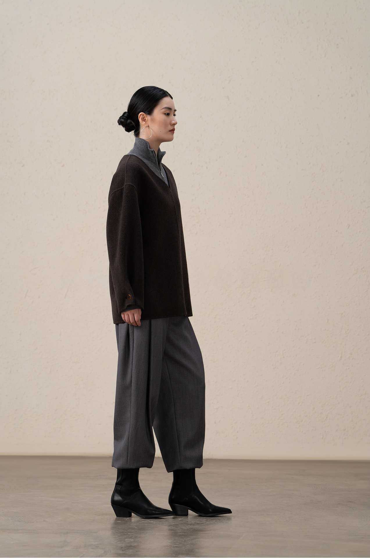 Merino Wool & Cashmere Double-Sided V-neck Coat