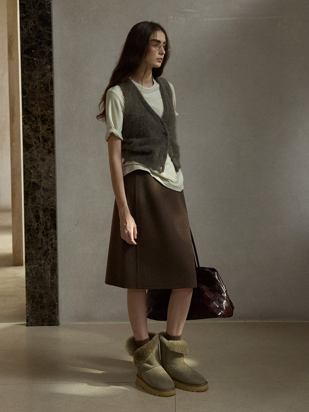Fluffy Mohair V-Neck Knitted Sleeveless Cardigan Vest