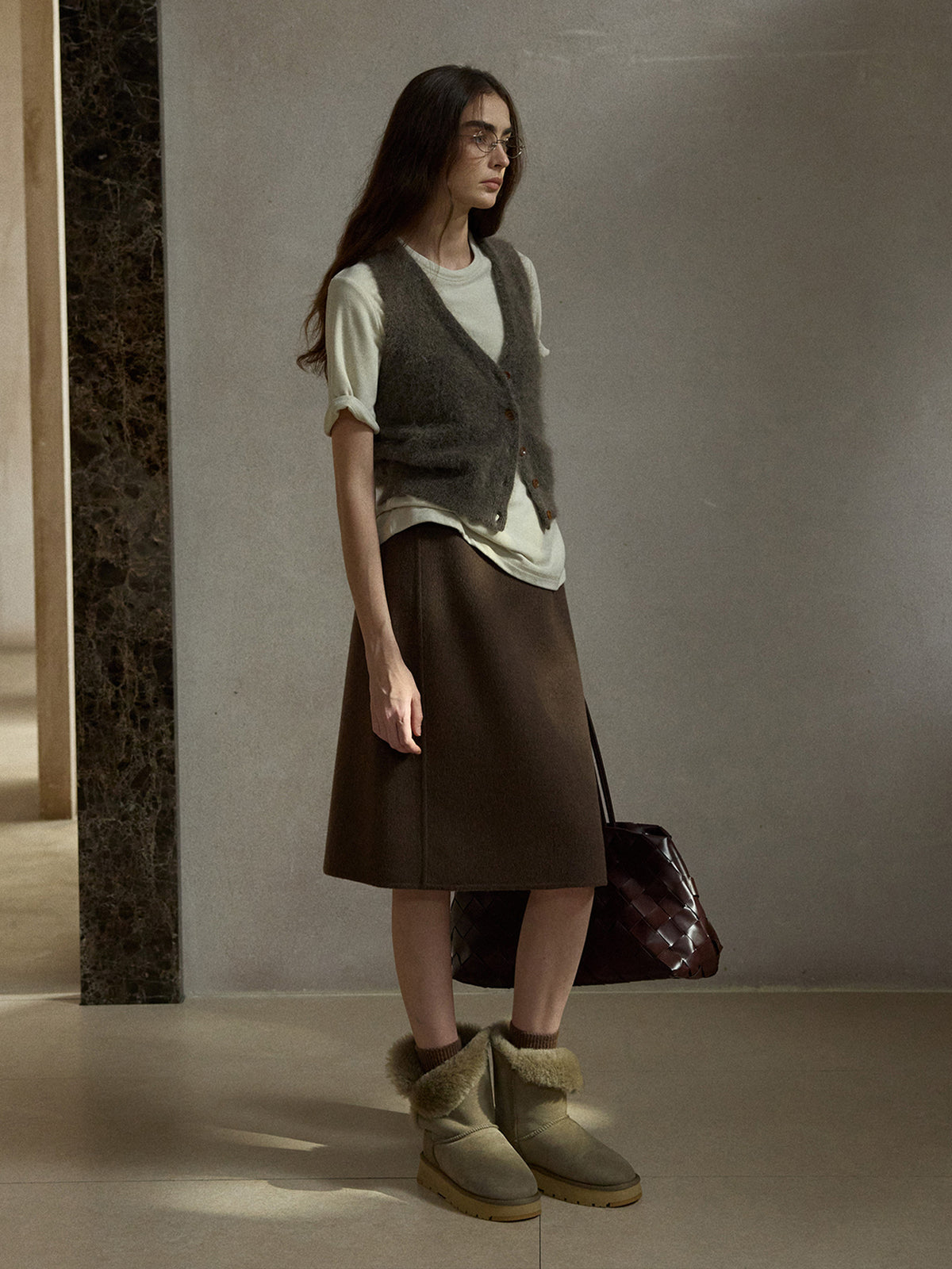 Fluffy Mohair V-Neck Knitted Sleeveless Cardigan Vest