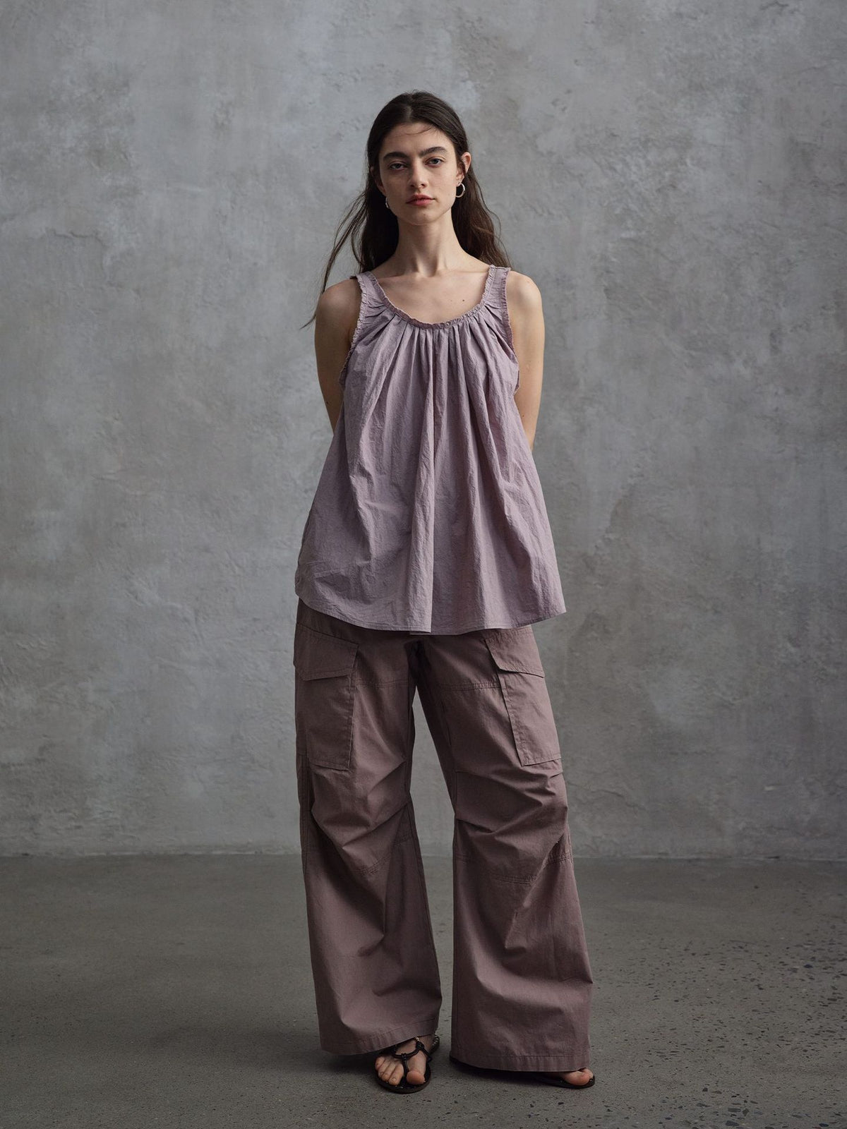 Distressed Matte Textured Wide Leg Cargo Pants