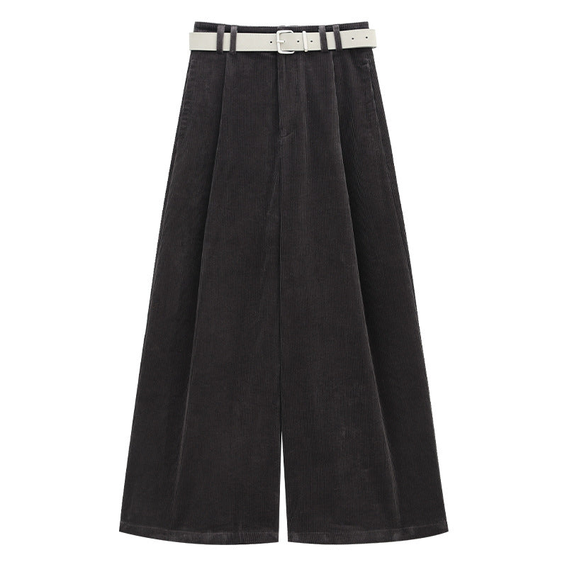 Corduroy Wide-Leg Pants with Belt